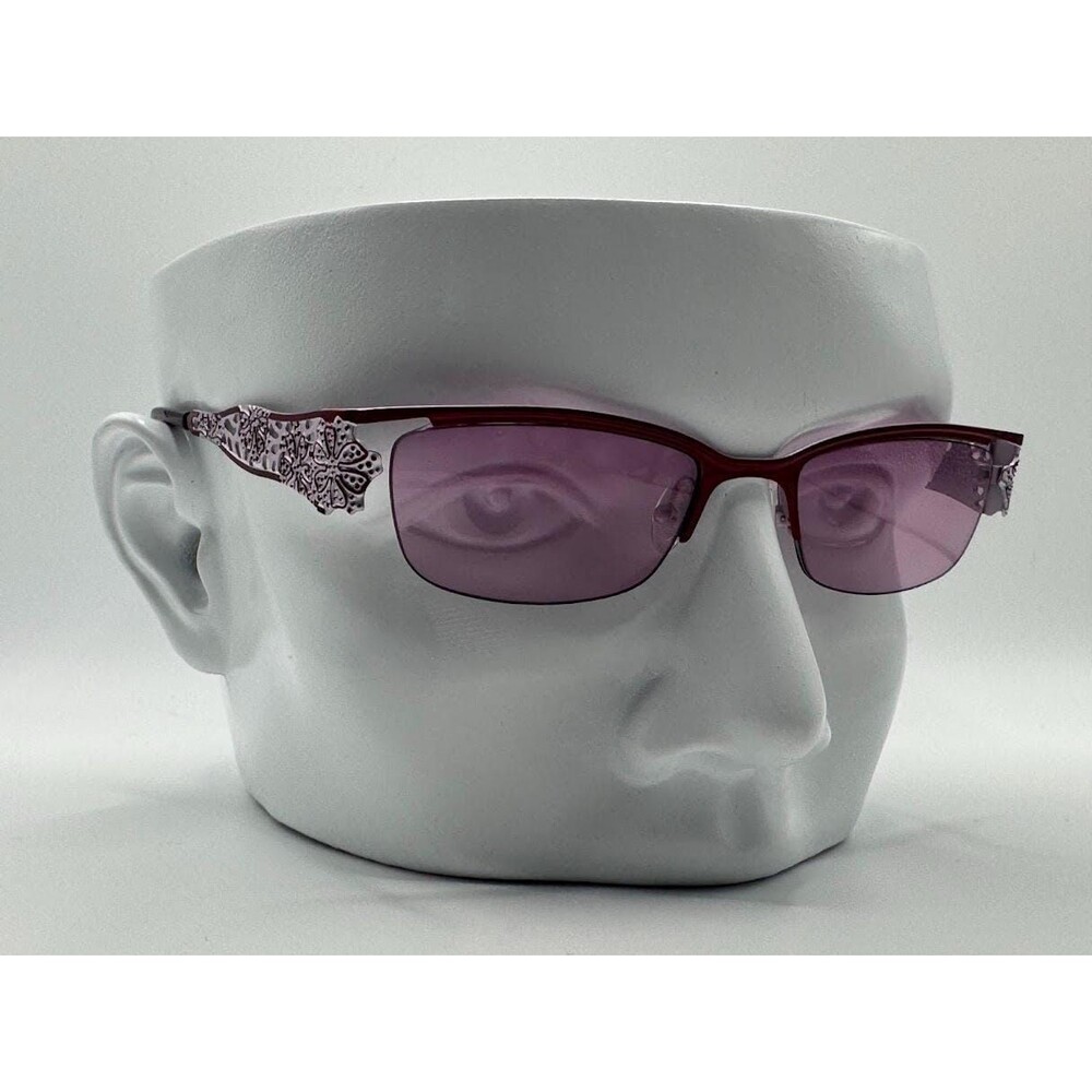 Vintage Y2K Eyeglasses Ornate Decorated Narrow Style Burgundy Monochrome | #759